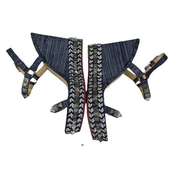 Christian Louboutin Lame Lux Pyraclou 110 Denim Wedge Sandal Blue Size 41 - Picture 5 of 12
